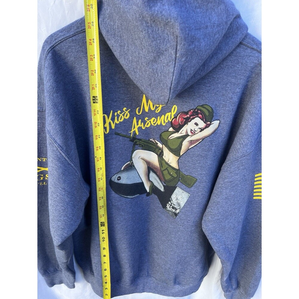 Grunt Style Kiss My Arsenal Hoodie Men’s XL Gray Pin Up Bomb Graphic USA Carry - Picture 11 of 12